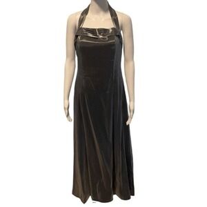 Michaelangelo Metallic Gray Halter Gown Size 8 Vintage 90s USA Made Formal Dress